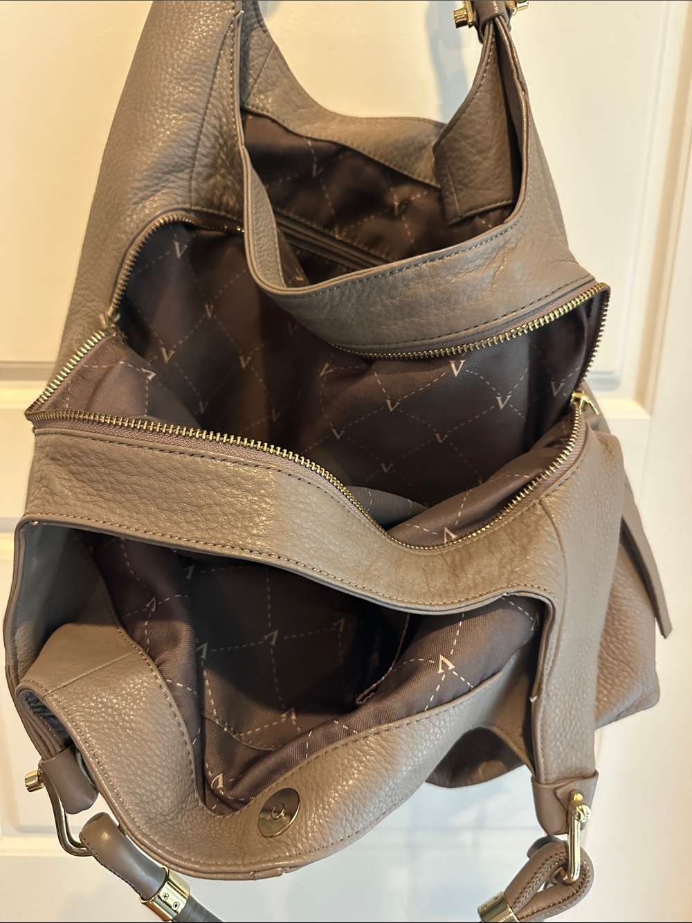 Vince Camuto Taupe Gray Leather Hobo with Gold Hardware - Picture 5 of 6